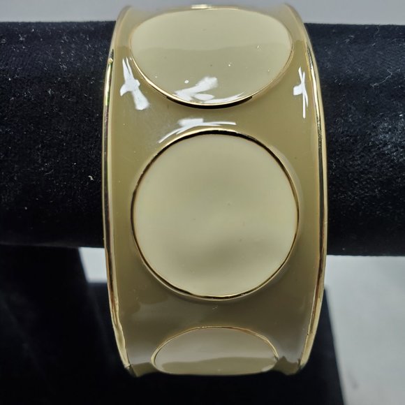 Saks Fifth Ave cream/taupe enamel bangle bracelet - Picture 2 of 5